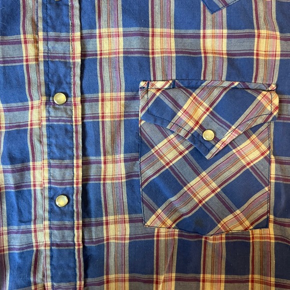 Mens Ely‎ Plains Plaid Short Sleeved Pear Snap Button Down SZ L - Picture 4 of 5